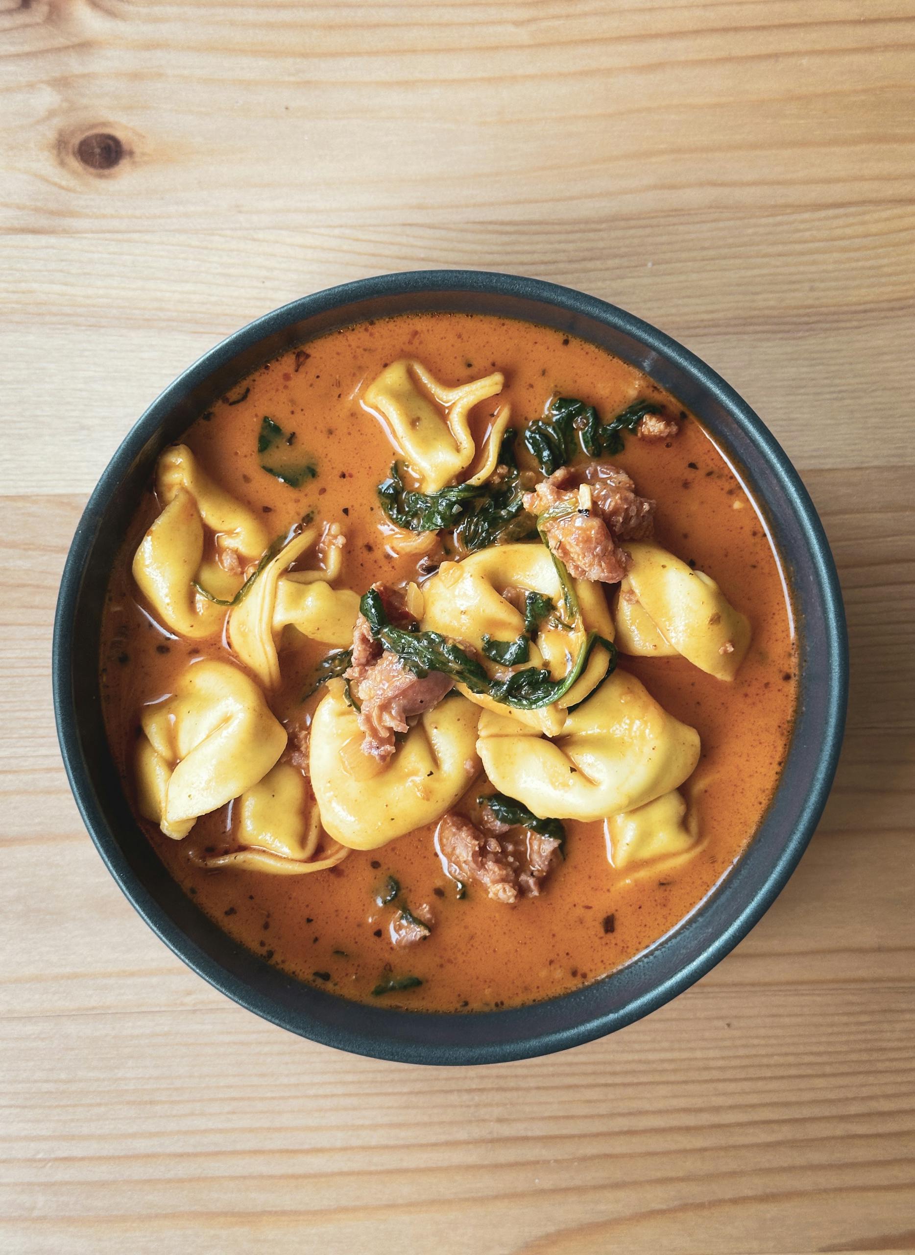 Top View of a Tortellini Soup
